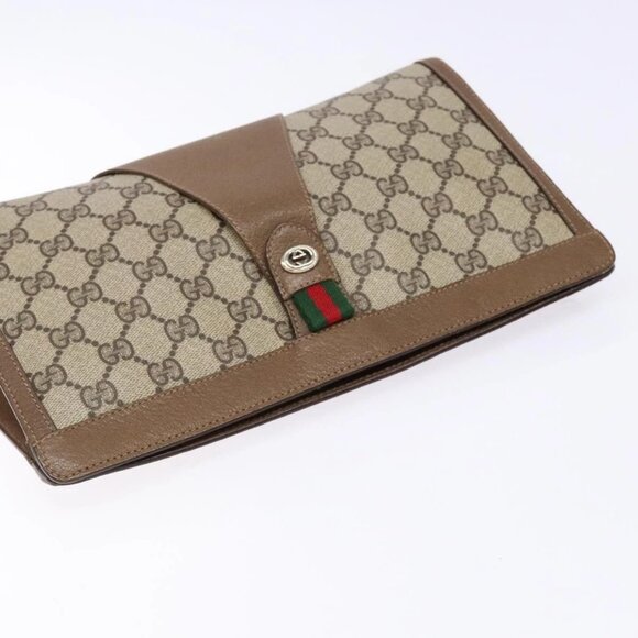 GUCCI GG Supreme Web Sherry Line Clutch Bag PVC Beige Gold 89 01 033 Auth BA5113 - Picture 6 of 15